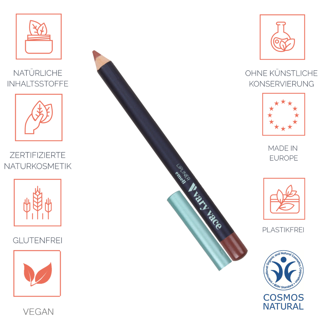 Lipliner / Konturenstift; langanhaltend, farbintensiv, weiche und pflegende Textur, ohne Konservierungs-mittel und Nanopartikel, tierversuchsfrei, zertifizierte Naturkosmetik made in germany