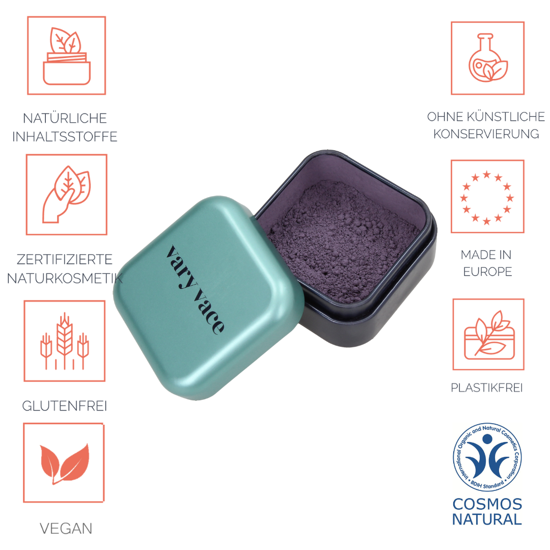 Eyeshadow / Lidschatten, langanhaltend, vegan, tierversuchsfrei, ohne Nano- und Mikroplastik Partikel, für alle Hauttypen geeignet ohne Öle / Fette, ohne Parfüm, ohne Alkohol, hormonfrei / zero waste, plastikfrei