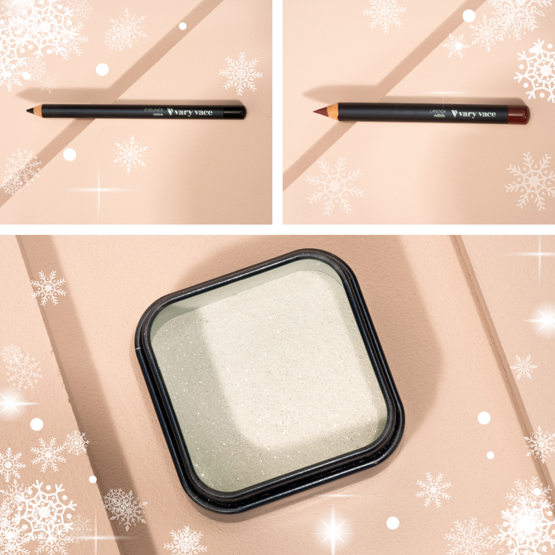 Christmas Set 3 mit dem Eyeshadow Charlize, dem Eyeliner Uma und dem Lipstick Édith