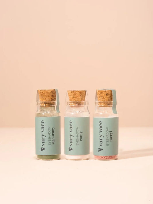 Lidschatten-Farben Sigourney, Romy und Meryl in Nachfüllgebinden aus Glas